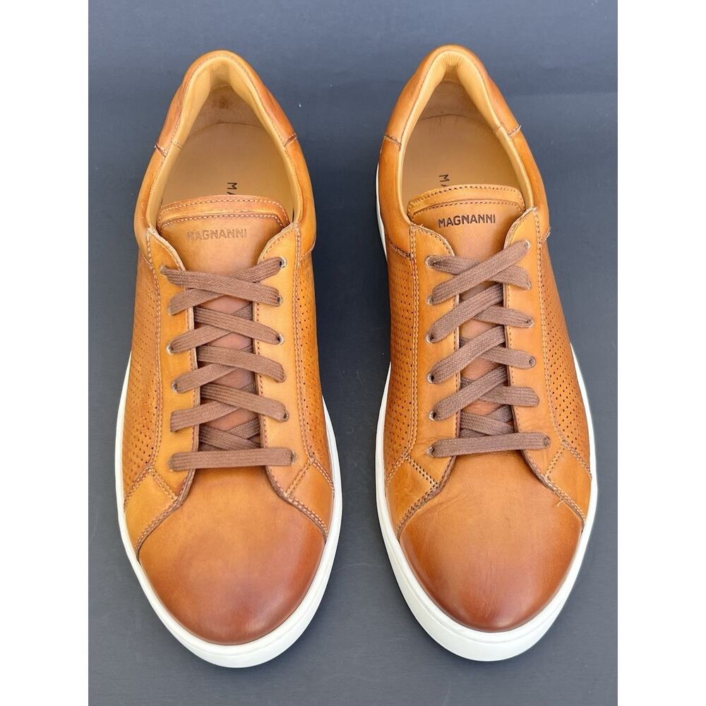 Magnanni Jose II Perforated Sneaker Cognac Brown Leather Men's Size 9 US